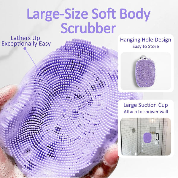 Soft Silicone Body Scrubber, Gentle like a Hand Exfoliating Your Skin and Build up Lather Easily, Back Large Suction Cup Easy to Store,