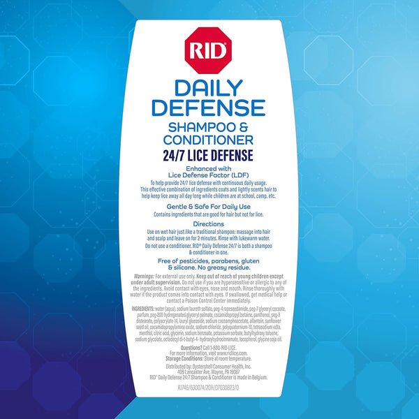 RID Daily Defense Lice Shampoo & Conditioner, Used Daily Provides 24/7 Defense against Head Lice, 100% Effective, 10.1 Ounce
