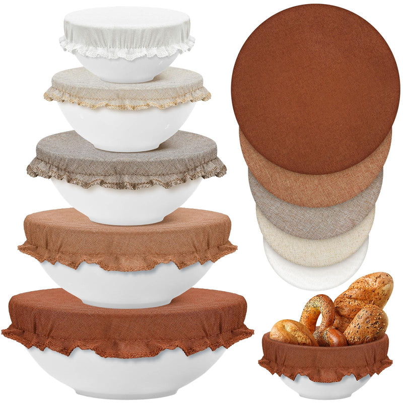 Patelai 10 Pcs Bowl Covers Reusable in 5 Size Stretch Cloth Fabric Elastic Food Storage Bowl Covers Bread Sourdough Lids for Proofing Food Fruits