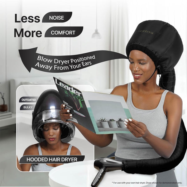 Hooded Hair Dryer W/A Headband Integrated That Reduces Heat around Ears & Neck - Hair Dryer Hooded Diffuser Cap for Curly, Speeds up Drying Time,