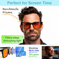 XL Orange Blue Light Blocking Glasses for Better Sleep - 99.5% Premium Acetate Computer Migraine Glasses for Men - Amber Tint Gaming Glasses - TV