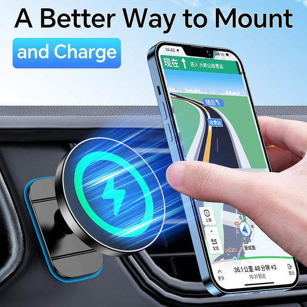 Coolpow for Magsafe Car Mount Chargerã100% Stableã 15W Magsafe Car Charger, Car Phone Holder Charger Mag Safe Car Accessories for Women Men
