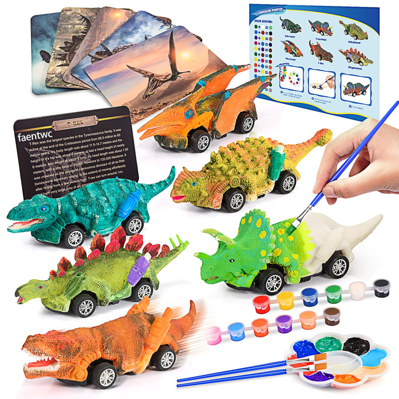 Faentwc Dinosaur Painting Toys for Kids 5-7: 2 in 1 Dino Arts Painting Kits and Pull Back Cars Toy for Boys 4 5 6 7 8 9 10 Year Old Art & Craft