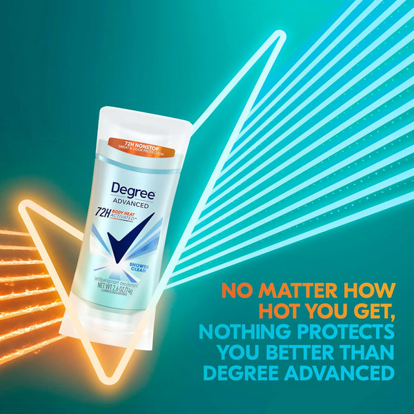 Degree Advanced Protection Antiperspirant Deodorant Shower Clean for 72-Hour Sweat & Odor Control for Women, with Body Heat Activated Technology,