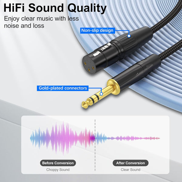 HOSONGIN XLR Female to 1/4 TRS Male Balanced Cable, 6.35Mm Balanced Stereo Jack Cable with 3-Pin Connector, Nylon Braided for Live Sound,
