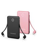 6000Mah Ultra Slim Built in Cables Power Bank, Card Size Built in USB C Cords Battery Pack Portable Charger for Phones, 3 Output External Battery