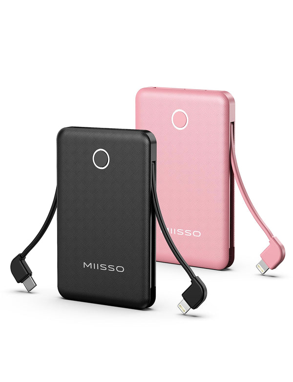 6000Mah Ultra Slim Built in Cables Power Bank, Card Size Built in USB C Cords Battery Pack Portable Charger for Phones, 3 Output External Battery