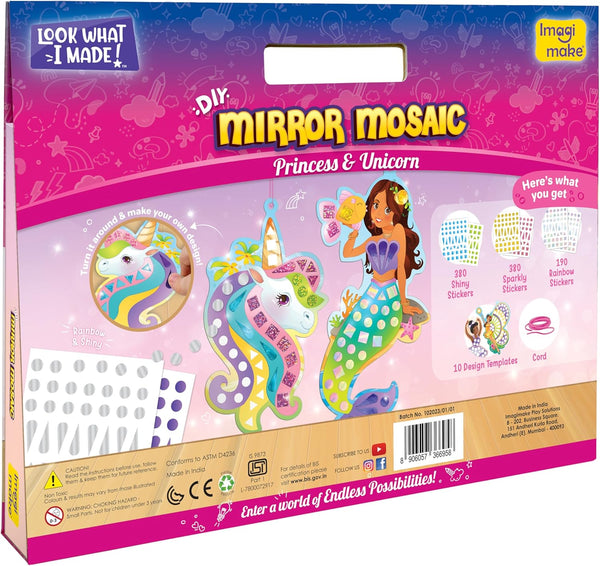 Imagimake Mirror Mosaic Princess & Unicorn Kids Art Set | DIY Art & Craft Kits | Foil Stickers for Kids | Travel Toys | Birthday Gift for Girls