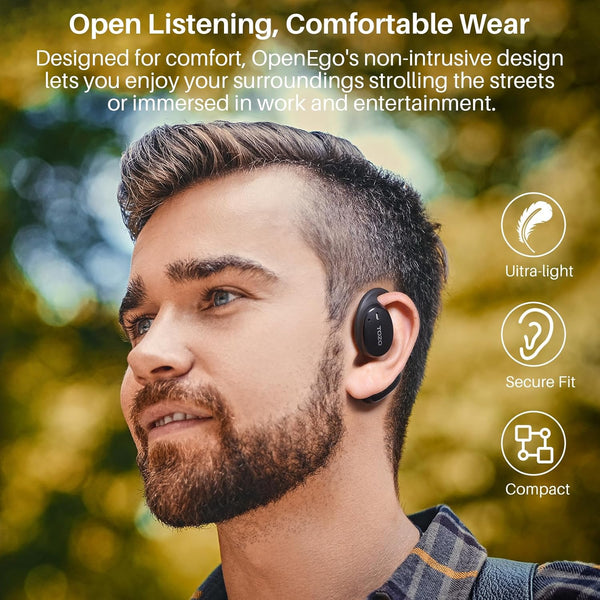 TOZO Openego True Wireless Open Ear Headphone, 5.3 Bluetooth Sport Earbuds with Earhooks for 80H Playback with Digital Display, 32 EQ Modes Dual