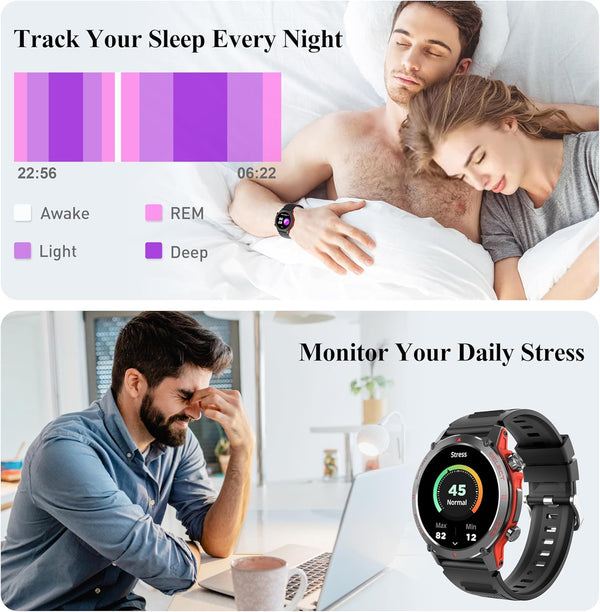 Smart Watch, 1.43''AMOLED 45Mm Military Smartwatch Men Women Answer/Make Call, Digital Fitness Watch, 110+ Sports, Blood Pressure, Heart Rate,