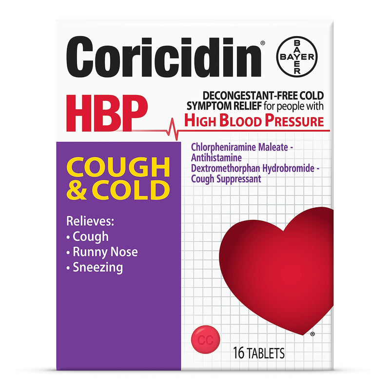 Coricidin HBP Decongestant-Free Cough and Cold Medicine - Specially Designed Relief for High Blood Pressure, Cough, Runny Nose, Sneezing and Cold