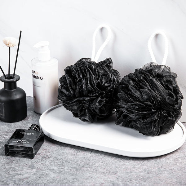 Loofah Sponge Xxl-100G 4 Pack, Bath Sponge Soft Mesh Shower Puff Loofah for Men, Exfoliating Body Scrubber for Women, Shower Accessories (Black)