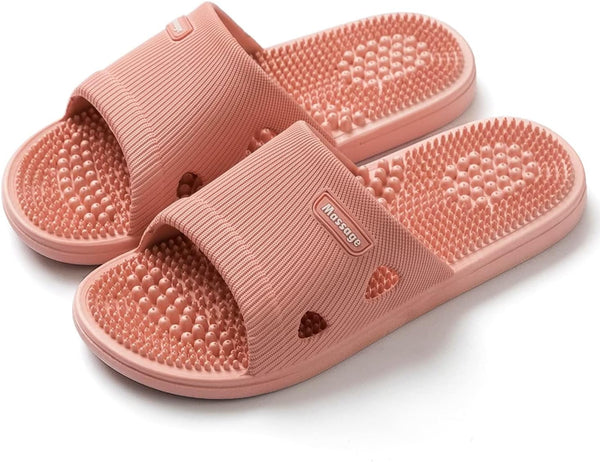 Acupressure Massage Slippers for Plantar Fasciitis for Women Acupuncture Slippers Arthritis Neuropathy Pain Relief Non-Slip Massage Sandals Women Stress Relief Gifts for Bath (Pink, Us Women 7.5-8)
