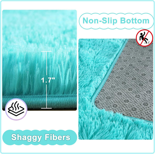 Ompaa Soft Fluffy Area Rug for Living Room Bedroom, 4X6 Teal Blue Plush Shag Rugs, Fuzzy Shaggy Accent Carpets for Kids Girls Rooms, Modern