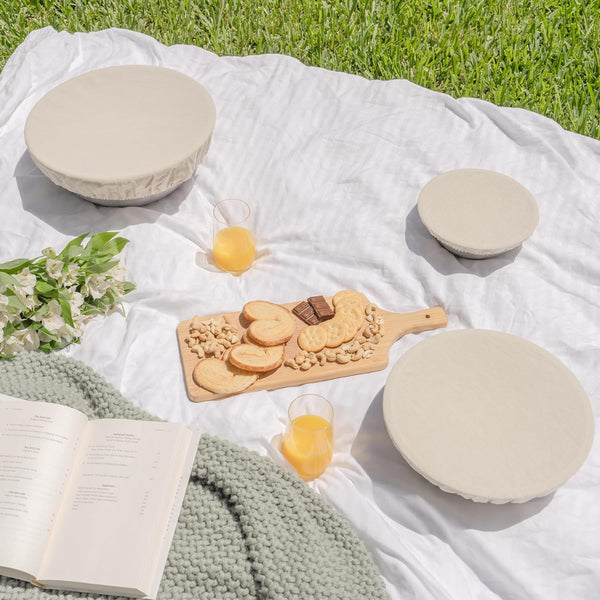 Reusable Cloth Bowl Covers - 100% Cotton Fabric Bowl Covers Set to Cover Fruits, Vegetables and Regulate Moisture - Elastic Bowl Covers for