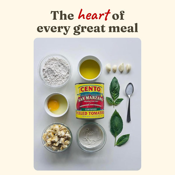 Cento Certified San Marzano Whole Peeled Tomatoes, 28 Oz (Pack of 6), Canned Plum Tomatoes in Thick Puree with Basil, Grown and Processed in Italy