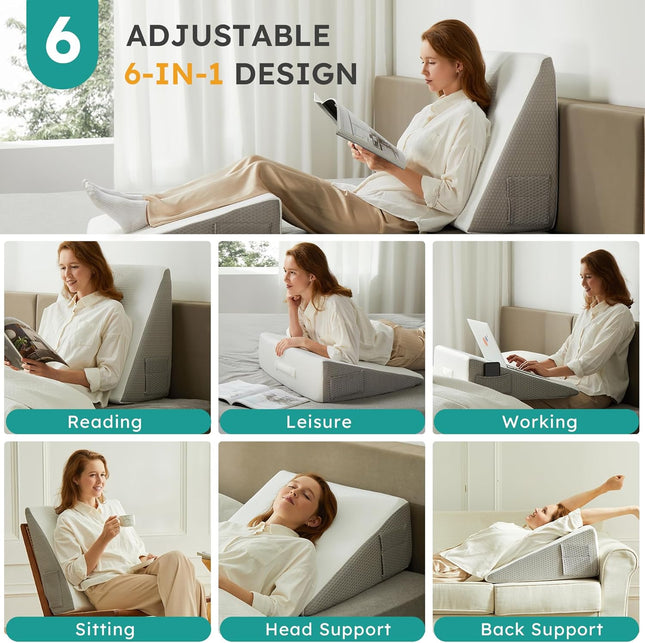Wedge Pillow, 10 Inch Bed Wedge Pillow for Headboard, Pillow Wedge for Acid Reflux Relief, Sleeping, Back Pain Relief, S