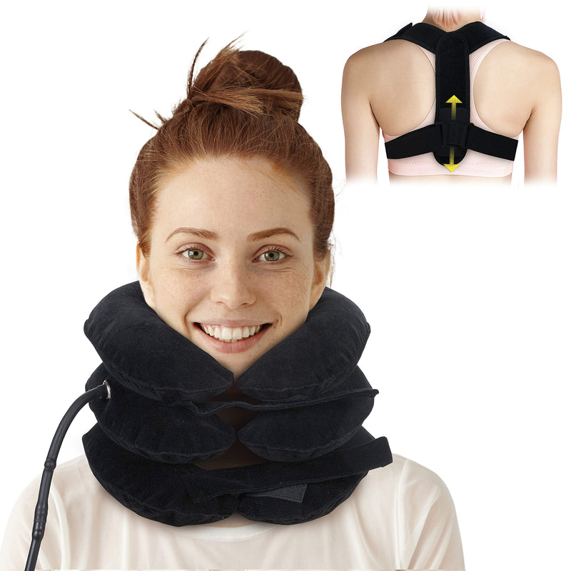 Cervical Neck Traction Device & Posture Corrector for Women and Men, FSA HSA Eligible Inflatable Neck Stretcher Brace for Decompression,