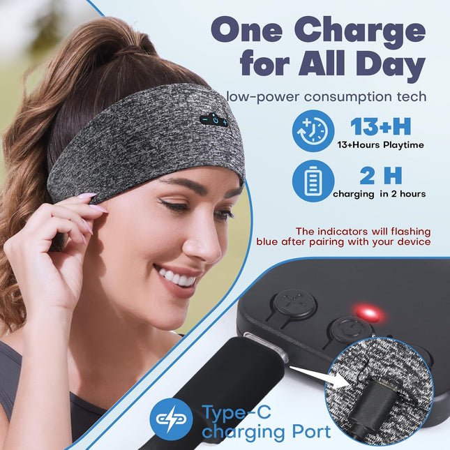 Sleep Headphones Bluetooth Headband for Side Sleeper, 14 Hours Playtime, Wireless Headband Headphones with HD Stereo Spe