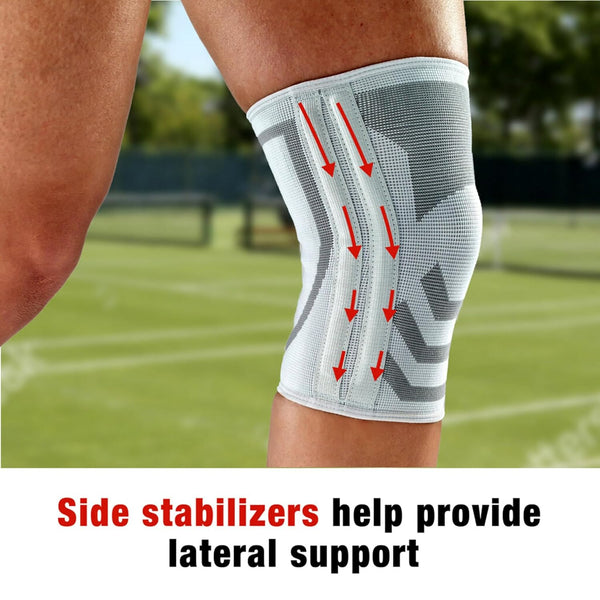 ACE Compression Knee Brace W/Side Stabilizers, Support Injured Knee with Mild Compression. Breathable Properties Let Sweat Escape, Small, White/Gray