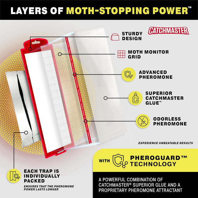 Catchmaster Premium Pantry Moth Traps, XL Odorless Sticky Glue Traps 6PK, Pheromone Attractant for House, Kitchen Storag