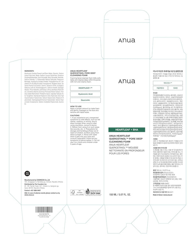 ANUA Heartleaf Quercetinol Pore Deep Cleansing Foam, Facial Cleanser, for Double Cleansing, BHA, Hyaluronic Acid, Glycerin, Face Wash, Blackhead