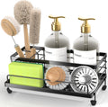 Cisily Large Black Sponge Holder for Kitchen, Sink Caddy Sink Organizer Rack for Kitchen Accessories with Drip Tray, Rustproof and Non-Slip, Soap