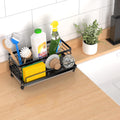Cisily Large Black Sponge Holder for Kitchen, Sink Caddy Sink Organizer Rack for Kitchen Accessories with Drip Tray, Rustproof and Non-Slip, Soap