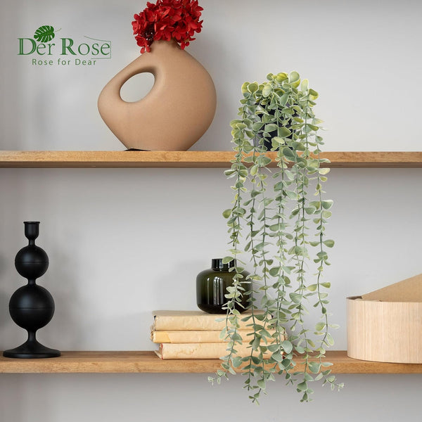 Der Rose 1Pcs Fake Plants Hanging Artificial Decor Faux Potted Eucalyptus Plants for Boho Bathroom Home Office Desk Wall Shelf Bookcase