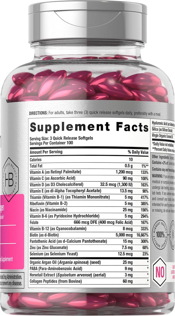 HorbÃ¤ach Hair Skin and Nails Vitamins | 300 Softgels | with Biotin and Collagen | Infused with Argan Oil and Coconut Oil | Non-Gmo, Gluten Free