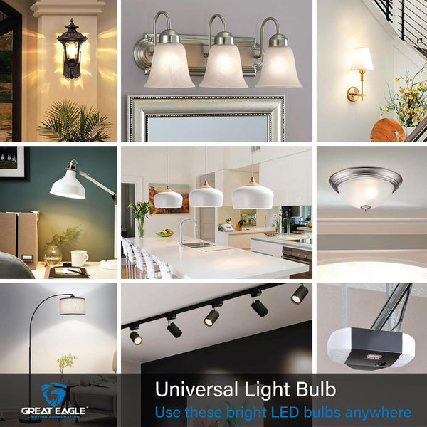 Great Eagle GU24 Led Bulb - A19 Shape, 9W (60W Equivalent), Dimmable, 5000K Daylight, UL Listed, Twist-In Light Bulb, 2 Prong Light Bulbs (4-Pack)