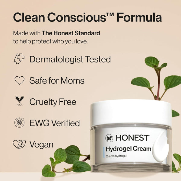 Honest Beauty Hydrogel Cream with Hyaluronic Acid | Lightweight, Moisturizing Water Cream | Gentle for Sensitive Skin, Fragrance Free, Vegan | 1.7