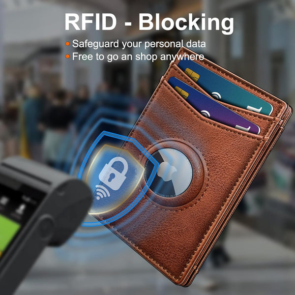 Airtag Wallet for Men- with Money Clip Gift Boxed, Magnetic Closure Slim Genuine Leather Front Pocket Wallet, 3.9"X 2.7", RFID Blocking