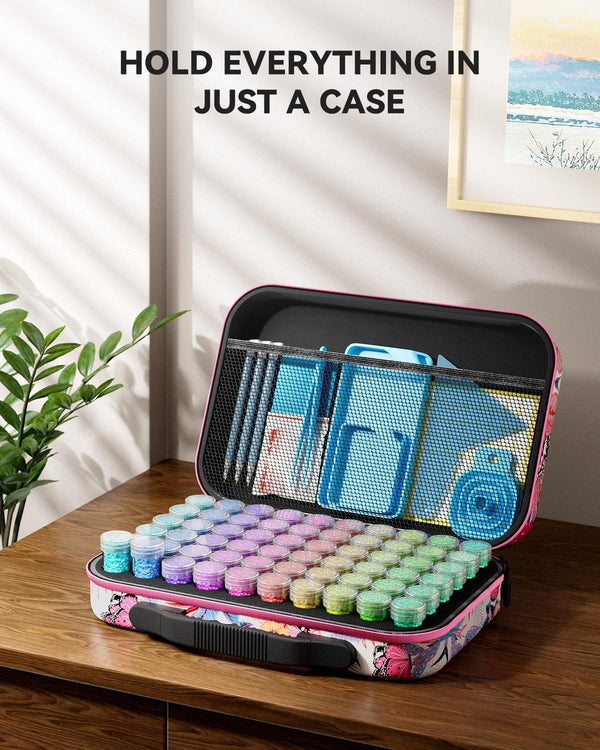 ARTDOT 60 Slots Storage Container for Diamond Art Kits for Adults,Portable Bead Storage Boxes for Diamond Painting Accessories and Tools(Pink)