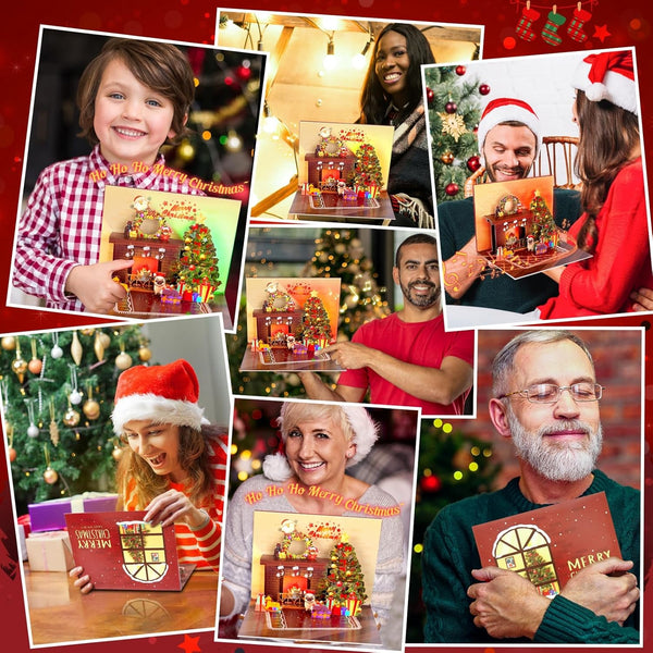 Christmas Card Pop up with Light and Music 3D Santa Fireplace Merry Christmas Greeting Card with Envelope for Kids Girls Women Man Christmas Gift