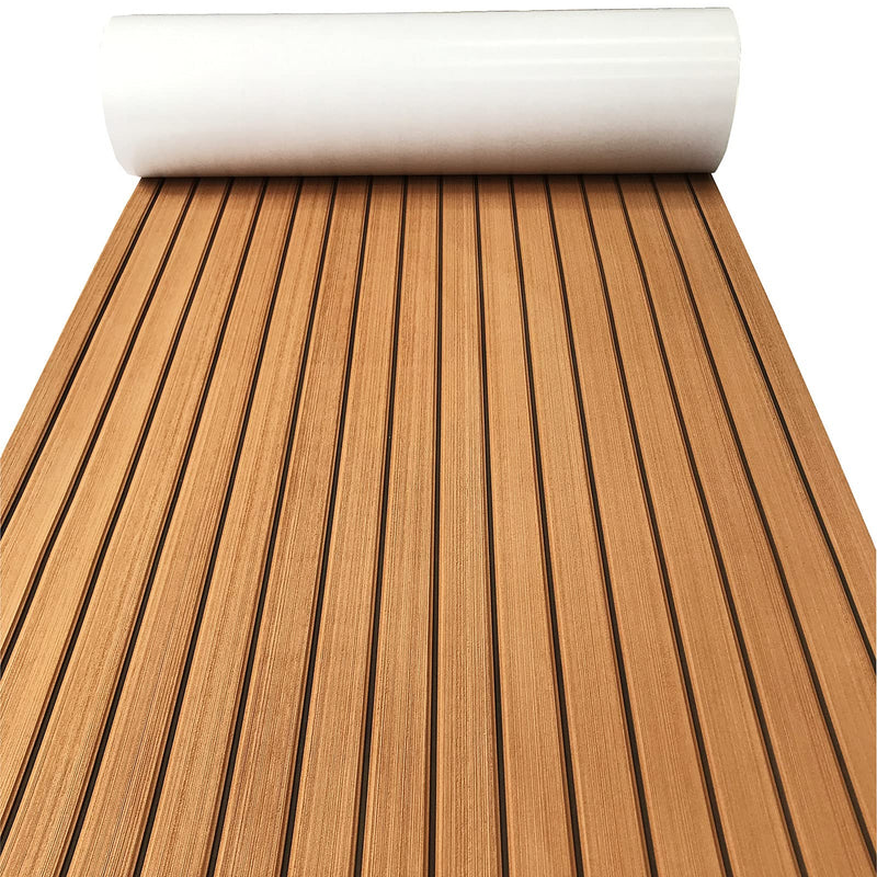 KXKZREN Boat Flooring EVA Foam Decking Sheet Faux Teak Marine Mat Marine Carpet Cooler Tops Non-Slip Self-Adhesive Flooring for Motorboat RV Yacht