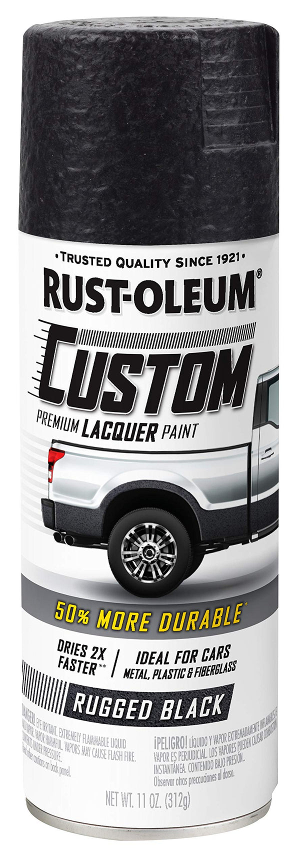 Rust-Oleum 323350 Automotive Custom Lacquer Spray Paint, 11 Oz, Rugged Black