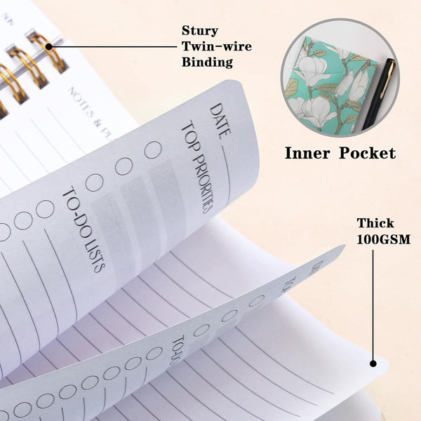 DOURA Undated Daily Planner with Hourly Schedule - Aesthetic Spiral To do List Notepad to Easily Organize Your Work Tasks and Appointments -