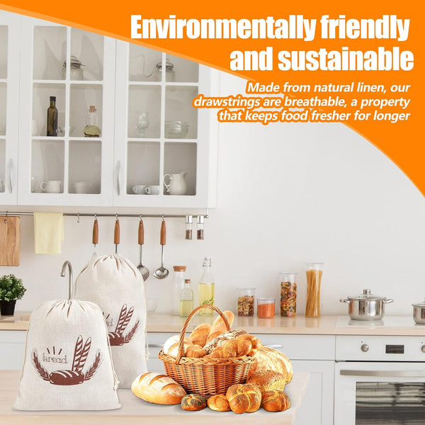 Dunzy 20 Pcs Linen Bread Bag Reusable Container Drawstring Bread Bags Storage Unbleached for Food Baking Kitchen Sandwich Bakery Picnic Wedding