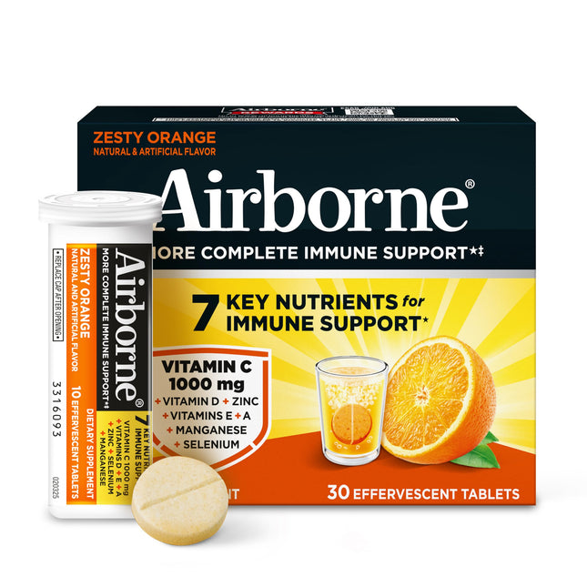 Airborne Vitamin C 1000Mg (Per Serving) - Zesty Effervescent Tablets, Gluten-Free Immune Support Supplement, Echinacea &