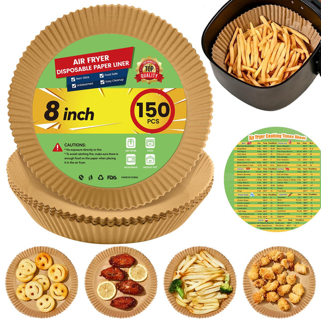Air Fryer Paper Liners Disposable: 150Pcs 8 Inch Special round Liners for Air Fryer, Grease and Water Proof Non Stick Ba