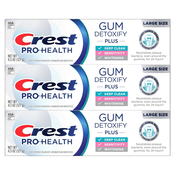 Crest Pro-Health Gum Detoxify plus Toothpaste 4.5 Oz Pack of 3 - Antibacterial Fluoride Toothpaste, Sensitivity Protection, Whitens Teeth,