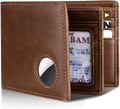 Swallowmall Airtag Wallet Men RFID Blocking Genuine Leather Bifold Mens Wallet for Airtag 1 ID Window 12 Card Holders Gift Box (Airtag Not
