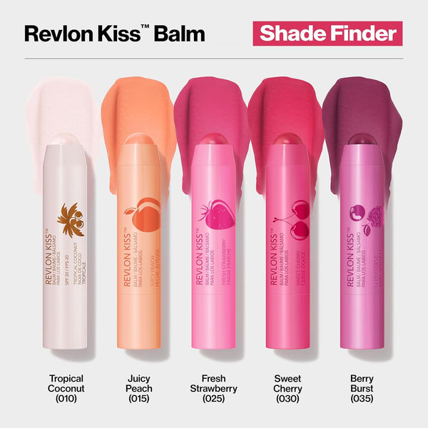 Revlon Kiss Tinted Lip Balm with SPF 20, Hydrating, Flavored, Infused with Natural Fruit Oils, 025 Fresh Strawberry, 0.09 Oz