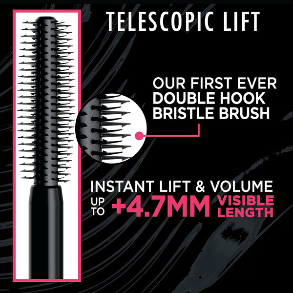 L'Oreal Paris Telescopic Lift Mascara, Lengthening and Volumizing Eye Makeup, Lash Lift with up to 36HR Wear, Waterproof, Black, 0.33 Fl Oz