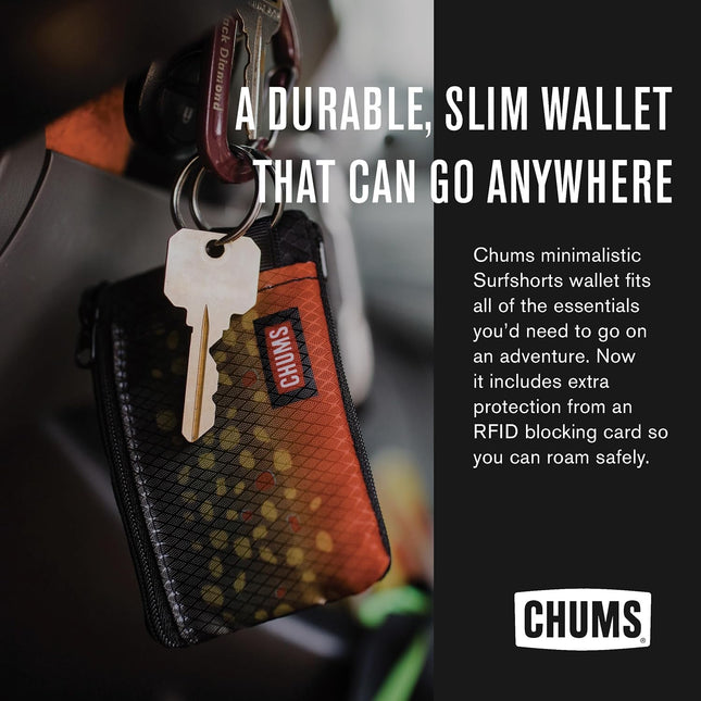 Chums Surfshorts Wallet - Lightweight Slim Wallet with RFID Blocking Card & Clear ID Window - Zippered, Minimalist Walle