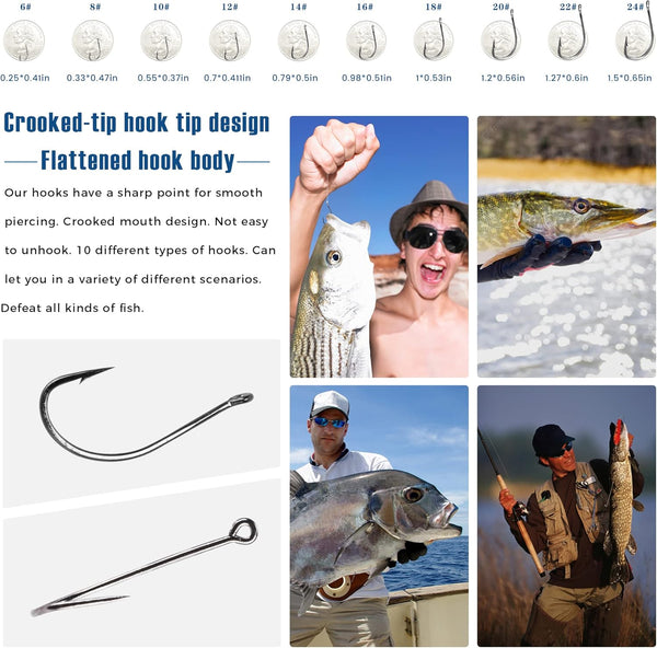 Carbon Steel Fishing Hooks 500Pcs/90Pcs, Circle Hooks Assortment for Saltwater Freshwater Ice Fishing, Salt Water Fish Hooks for Catfish Trout