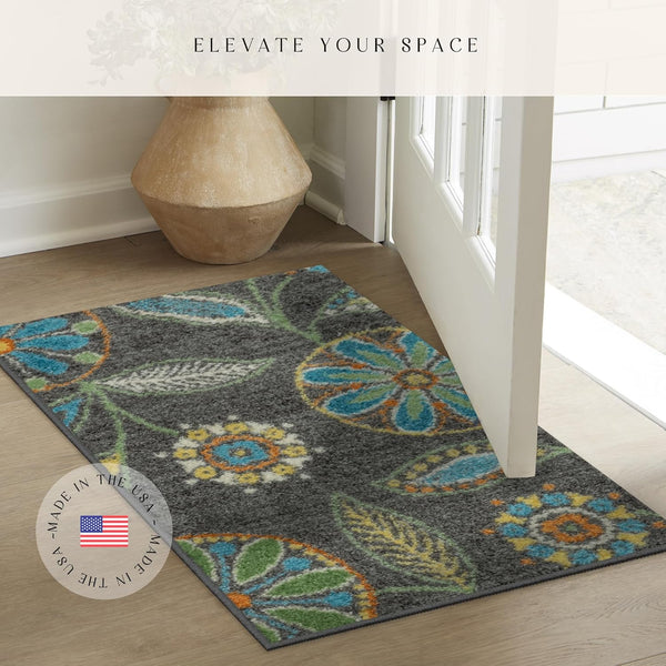 Maples Rugs Reggie Floral Kitchen Rug - Made in USA - Washable, Non Slip Indoor Carpet for Entryway, Foyer, Kitchen, and Bathroom, 1'8 X 2'10,