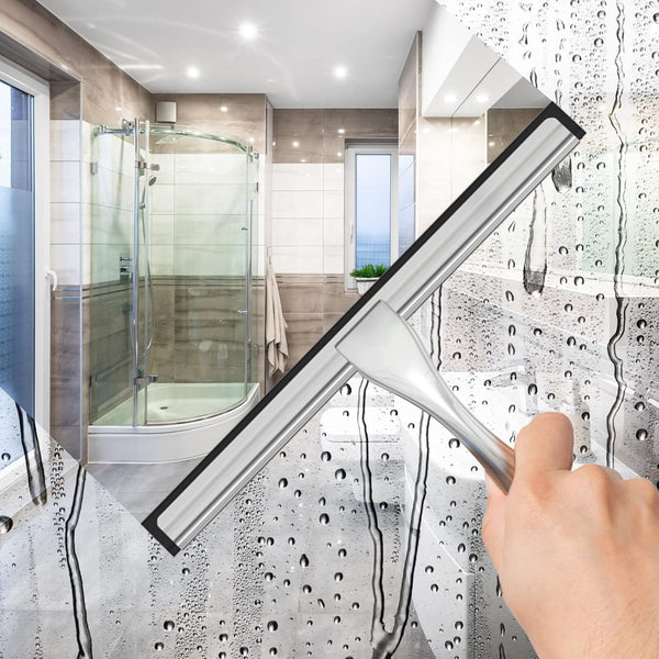 All-Purpose Stainless Steel Shower Squeegee for Shower Glass Door with 2 Adhesive Hooks, Bathroom Cleaner Tool Household Window Mirror Squeegee ,