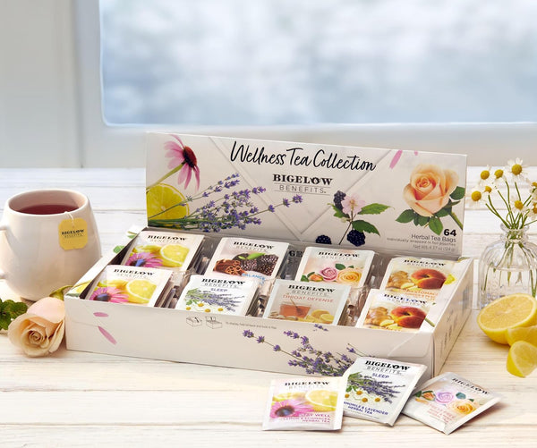 Bigelow Benefits Wellness Herbal Tea Collection, Caffeine Free, Variety Gift Box Sampler, 64 Tea Bags, (Pack of 1) (Flavors May Vary)